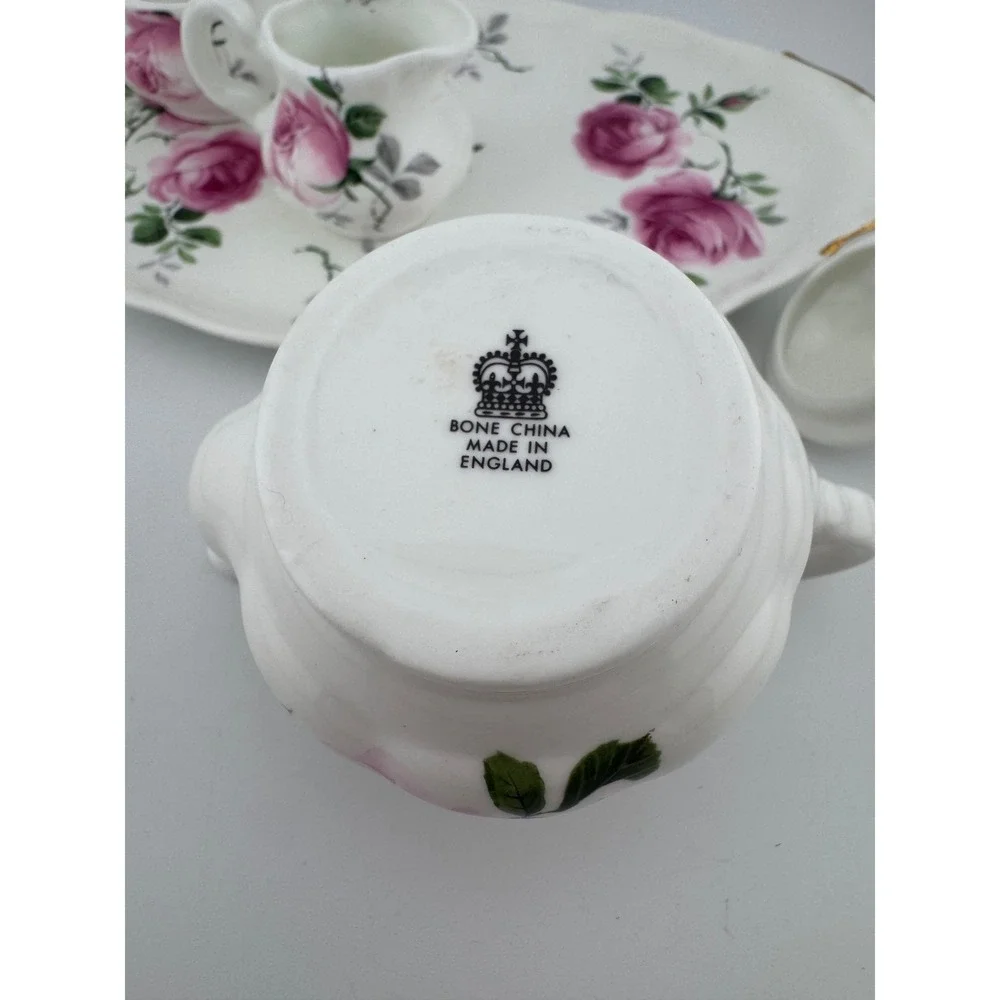 Vintage Crown Victorian Childs Small Bone China Tea Set Creamer Sugar Pot & Tray